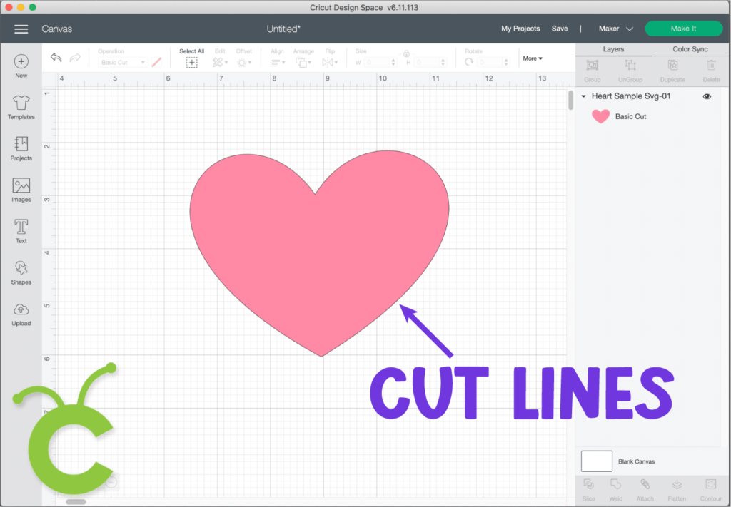 SVG Files shown with black cut lines in Cricut Design Space