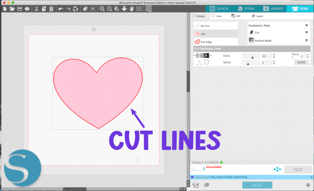 SVG Files shown with red cut lines in Silhouette Studio